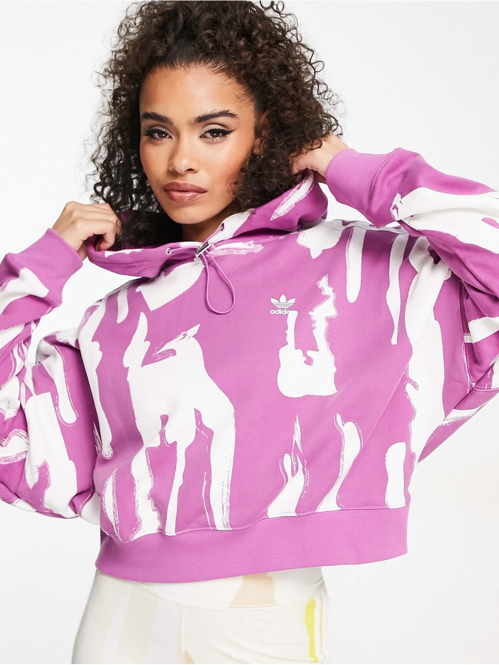 adidas Originals x Thebe Magugu Cropped Hoodie in Semi Pulse Lilac/White Medium